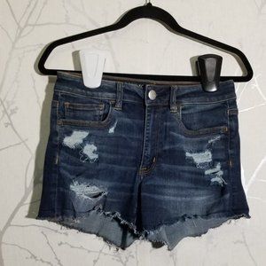 American Eagle Dark Wash Ripped Front High Rise Shortie | Women's 6